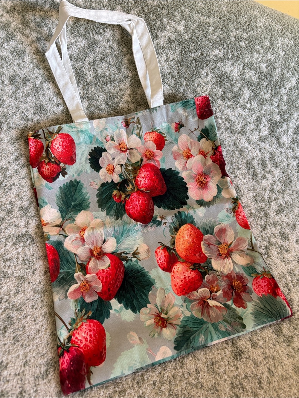 Floral Strawberry Botanical Cotton Canvas Tote Bag NWT 13.5x 15.75”